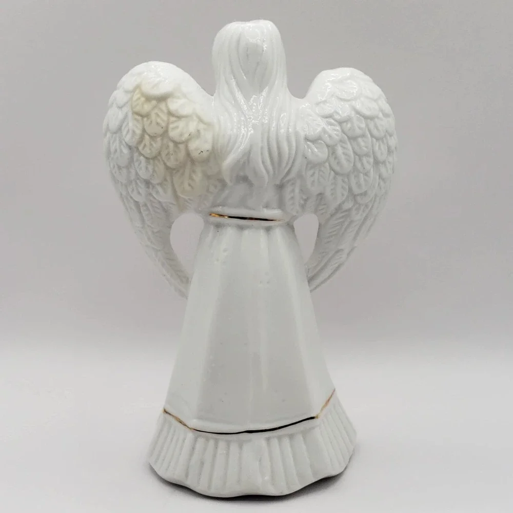 Angel Holding A Book or Hymnal Statue Figurine White Porcelain with Gold Trim